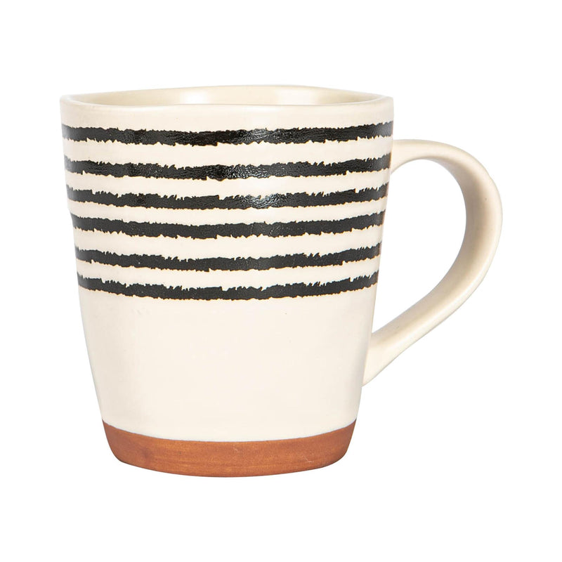 360ml Stripy Ceramic Patterned Rim Coffee Mug - By Nicola Spring - Cream