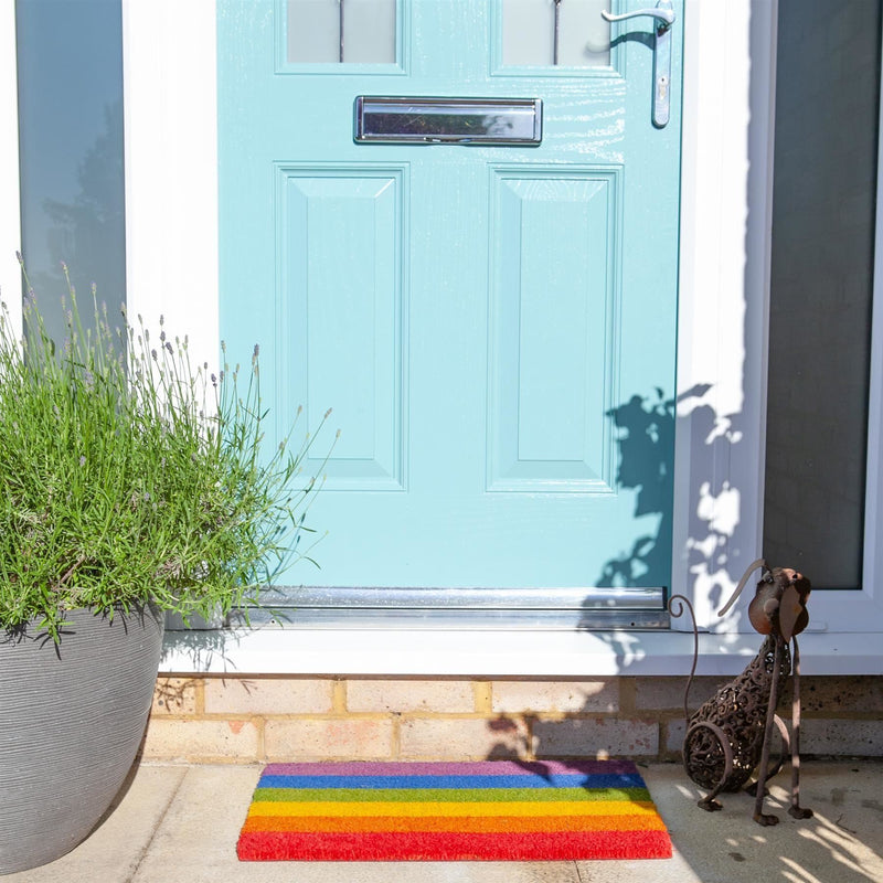 60cm x 40cm Multicoloured Rainbow Coir Door Mat - By Nicola Spring