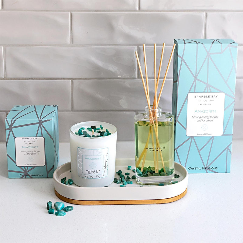 300g Amazonite Crystal Infusions Soy Wax Scented Candle - By Bramble Bay