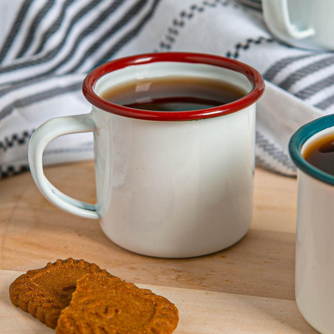 130ml White &amp; Red Enamel Espresso Cups - Pack of 6