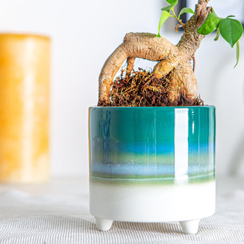 10.5cm Reactive Glaze Stoneware Footed Plant Pot - By Nicola Spring
