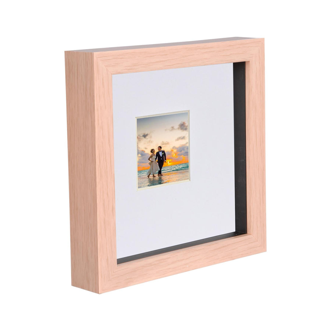 Light Wood 6" x 6" Deep Shadow Box Photo Frame with 2" x 2" White Mount