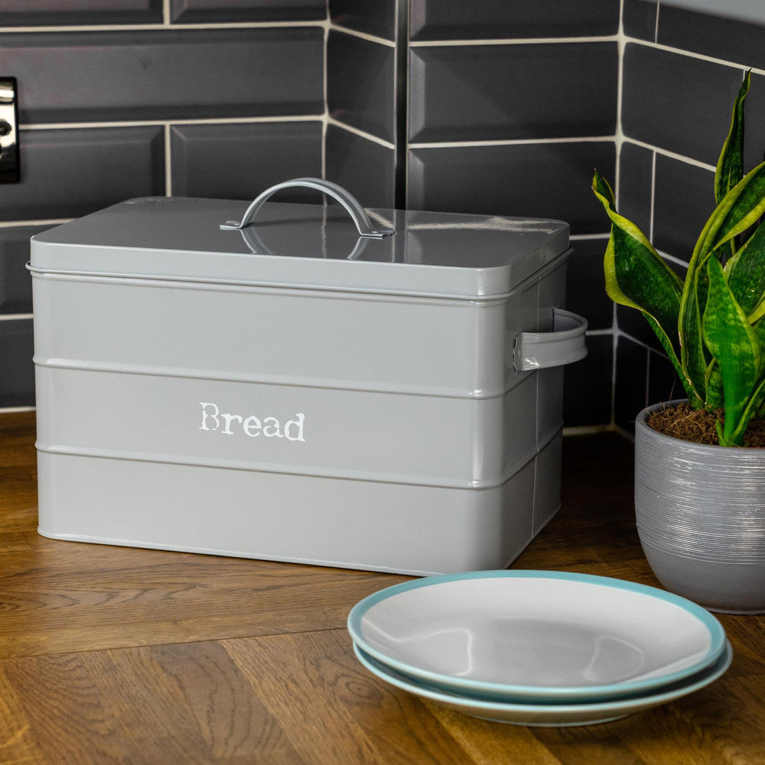 Grey Vintage Metal Bread Bin