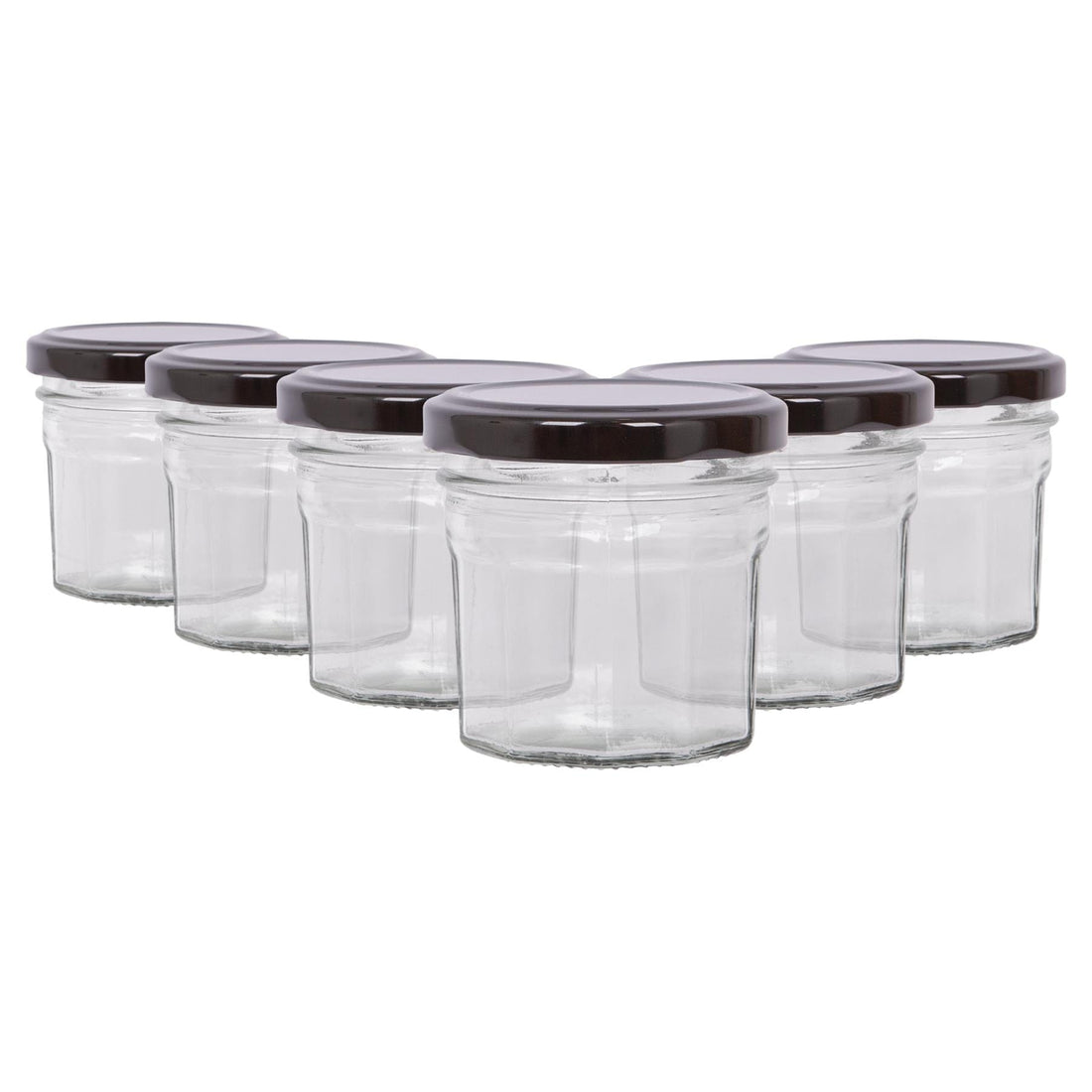 90ml Octagonal Glass Jam Jars with Black Lids - Pack of 6