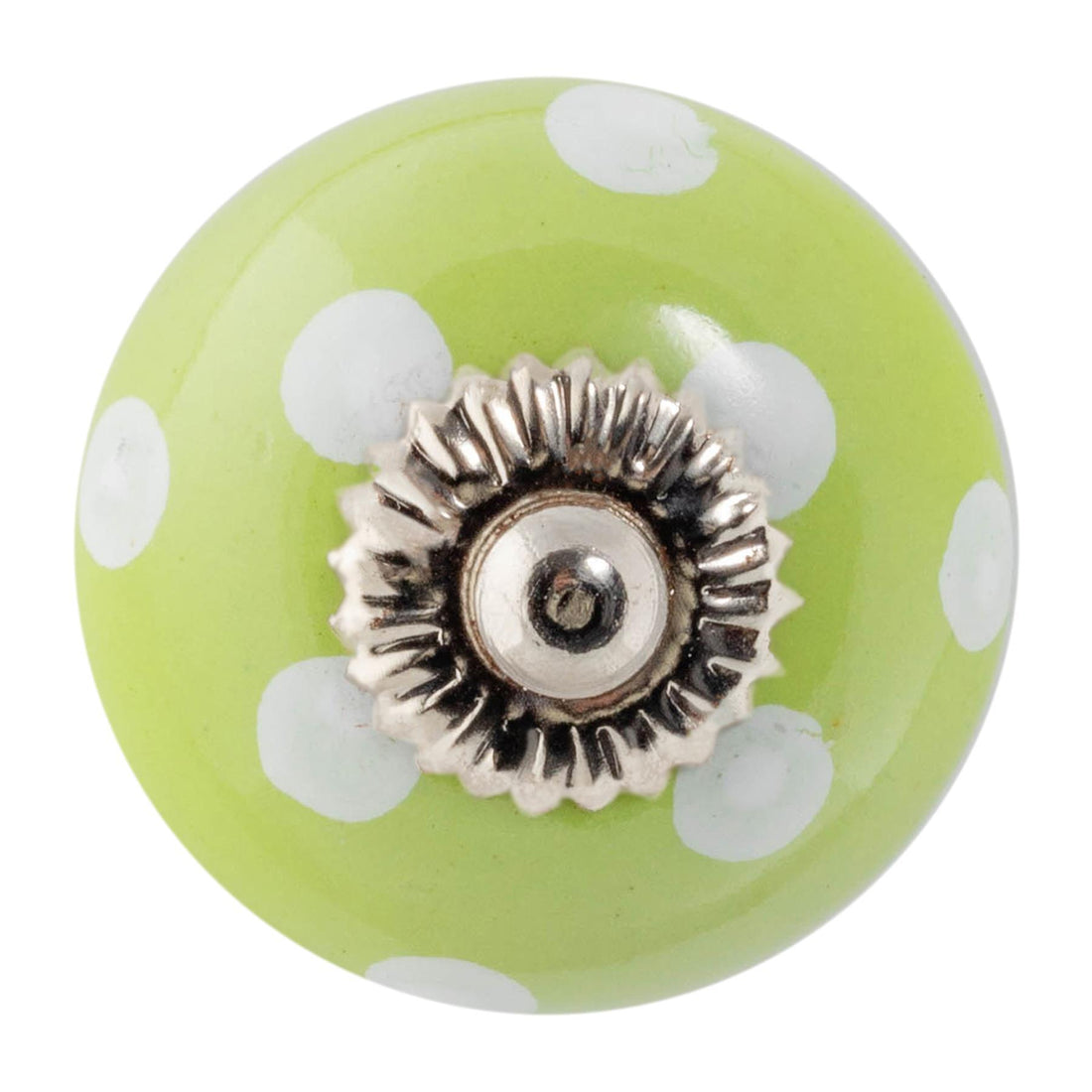 White Dot on Green 45mm Round Spot Ceramic Cabinet Knob