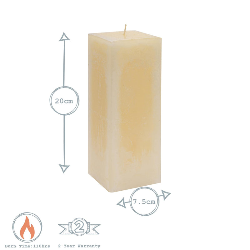 20cm Vanilla Square Pillar Candle - By Nicola Spring