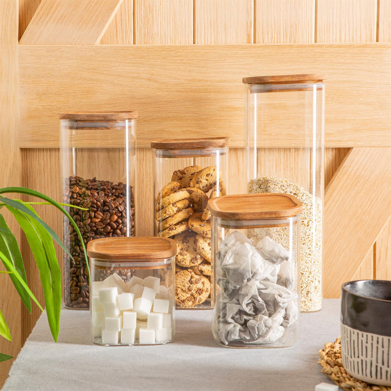 1.5L Square Glass Storage Jar with Wooden Lid - By Argon Tableware