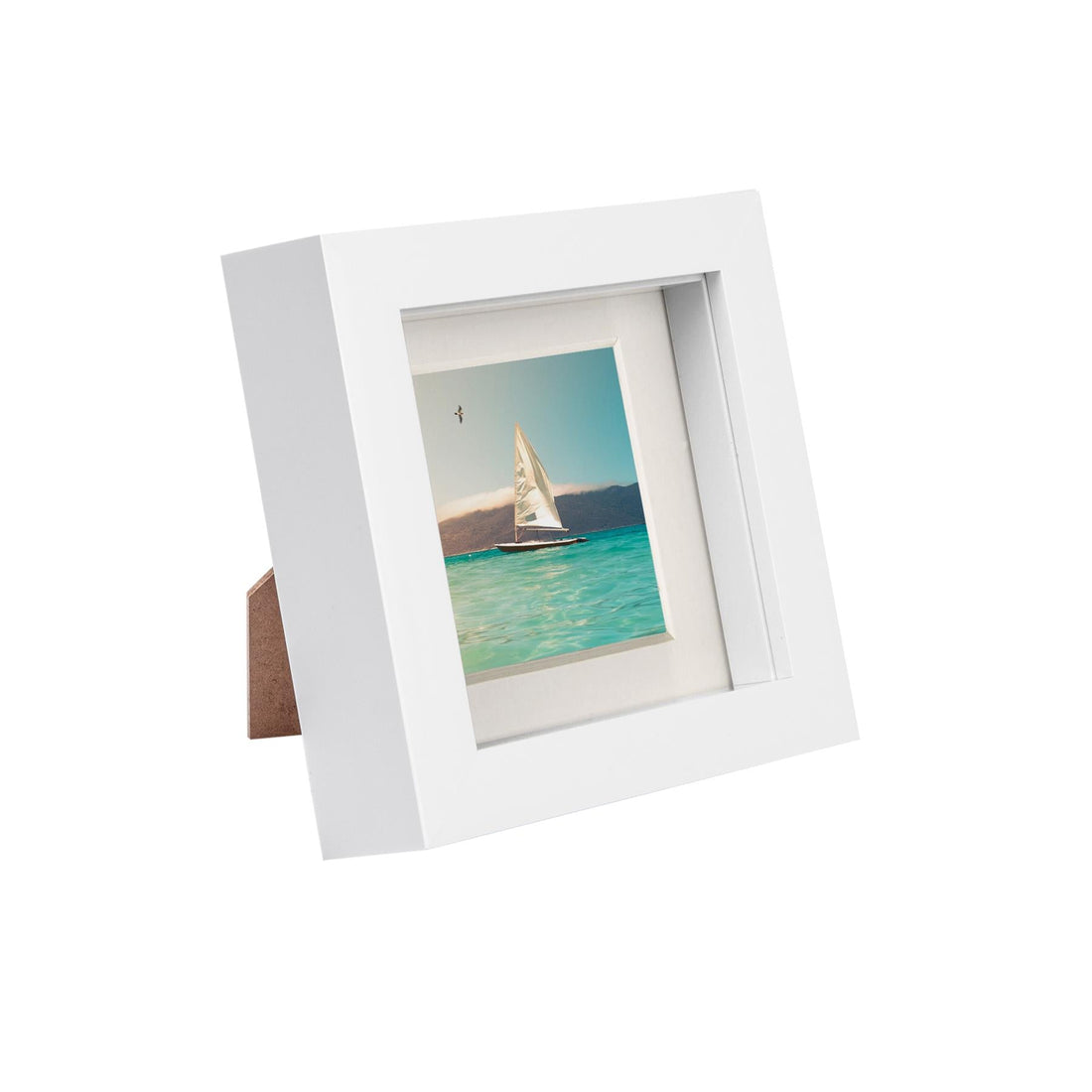 White 4" x 4" Shadow Box Photo Frame with White Frame Spacer and 2" x 2" Ivory Mount