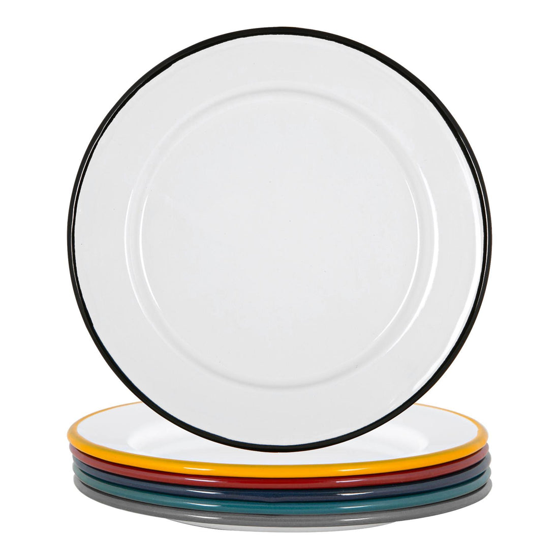 20cm White Enamel Side Plates - Colour Assortment - Pack of 6
