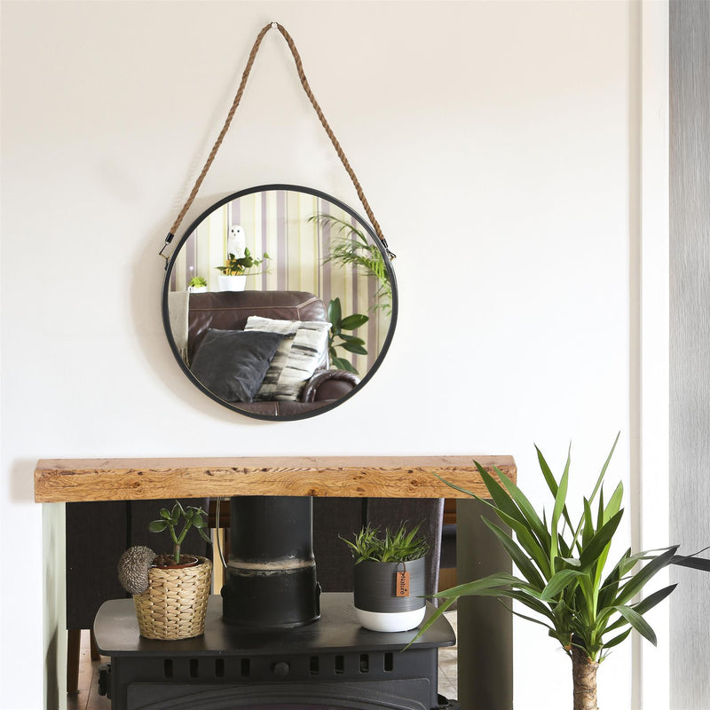 40cm Round Framed Wall Mirror with Rope - By Harbour Housewares
