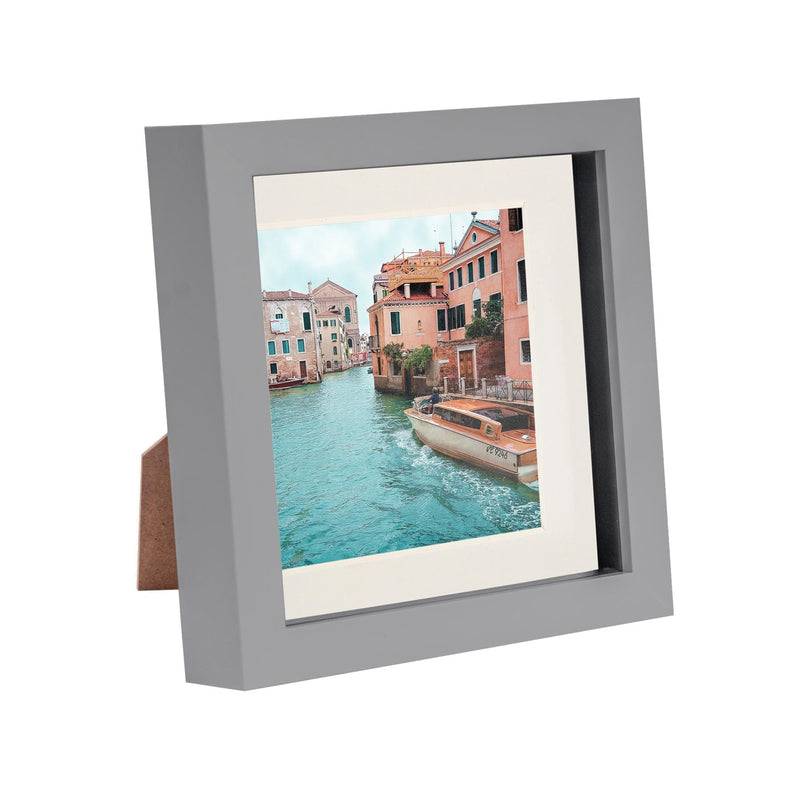 Grey 6" x 6" 3D Box Photo Frame with 4" x 4" Mount - By Nicola Spring
