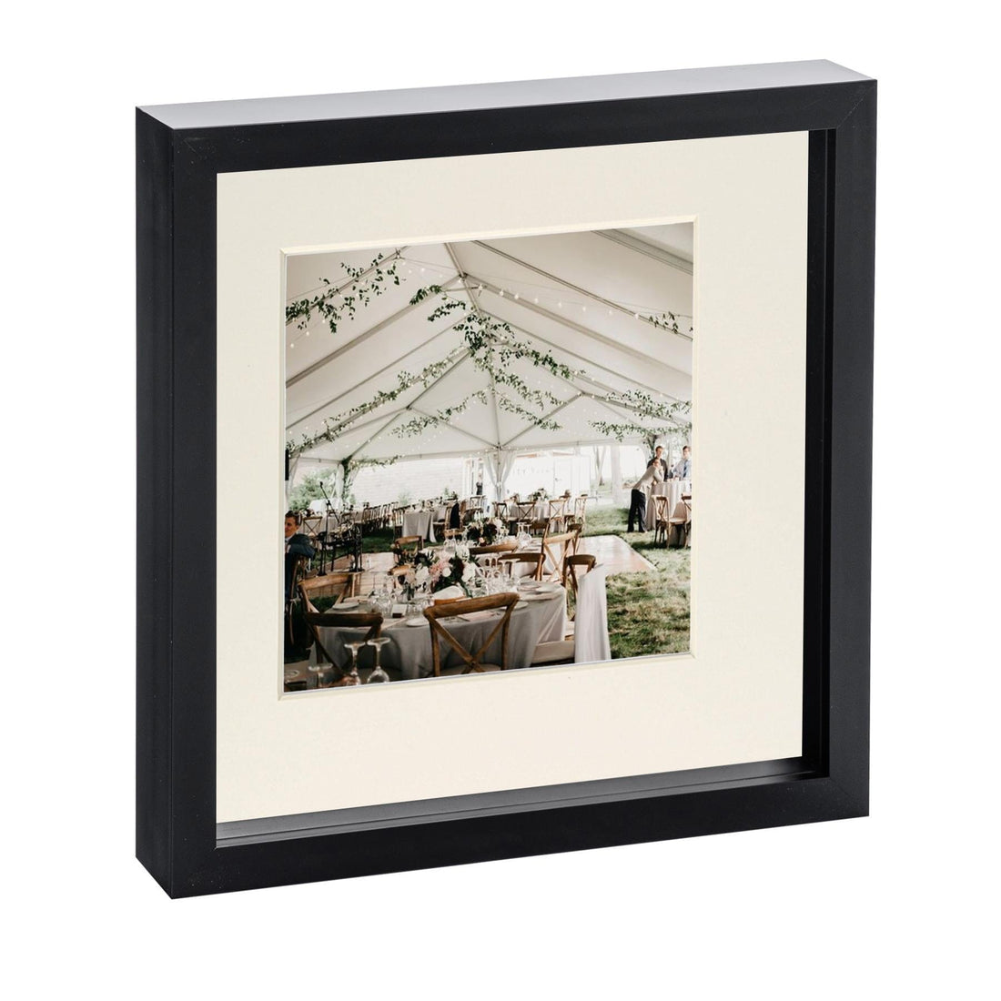 Black 10" x 10" Shadow Box Photo Frame with 6" x 6" Ivory Mount