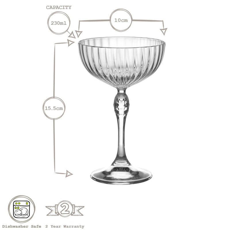 230ml America '20s Champagne Cocktail Saucers - Pack of Six - By Bormioli Rocco