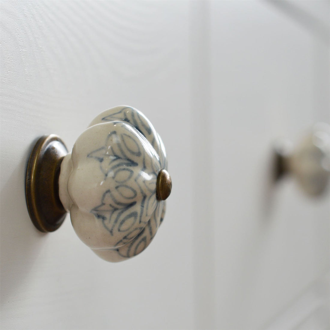 Grey 45mm Vintage Floral Ceramic Cabinet Knob