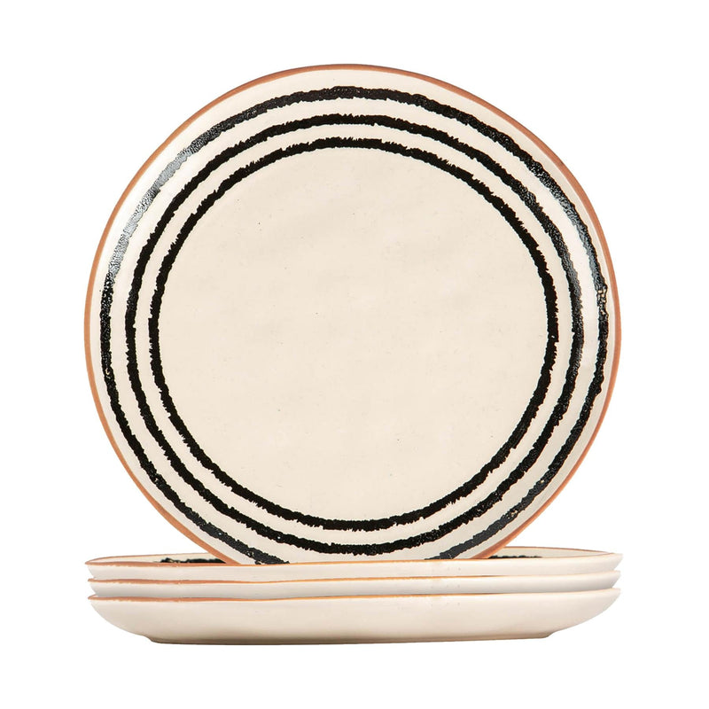 20.5cm Ceramic Monochrome Stripe Rim Side Plates - Pack of Four - By Nicola Spring
