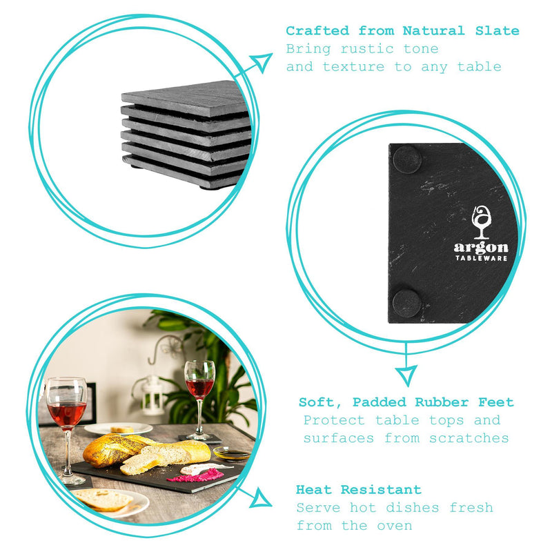 12pc Black Rectangle Linea Slate Placemats & Coasters Set - By Argon Tableware