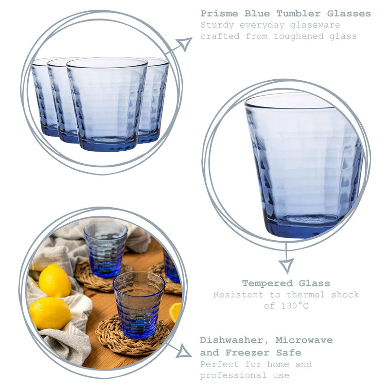 220ml Blue Prisme Water Glasses - Pack of Four - By Duralex