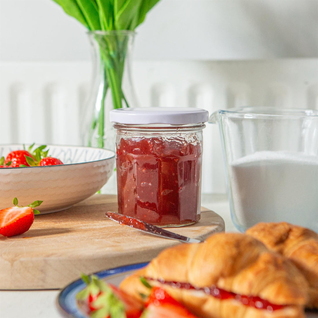250ml Octagonal Glass Jam Jars with White Lids - Pack of 6