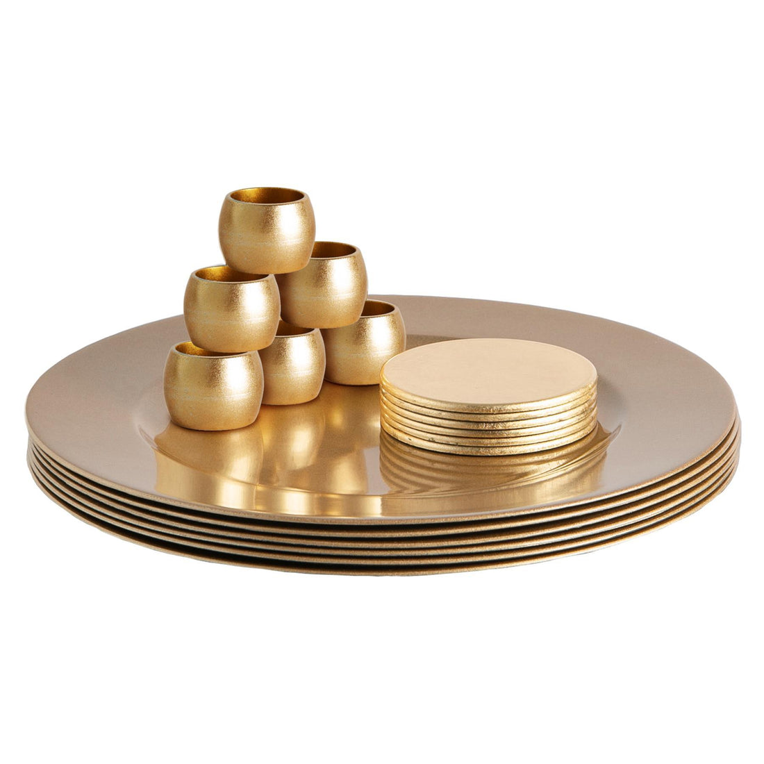 Gold 18-Piece Metallic Melamine Charger Plate, Coaster &amp; Napkin Ring Set