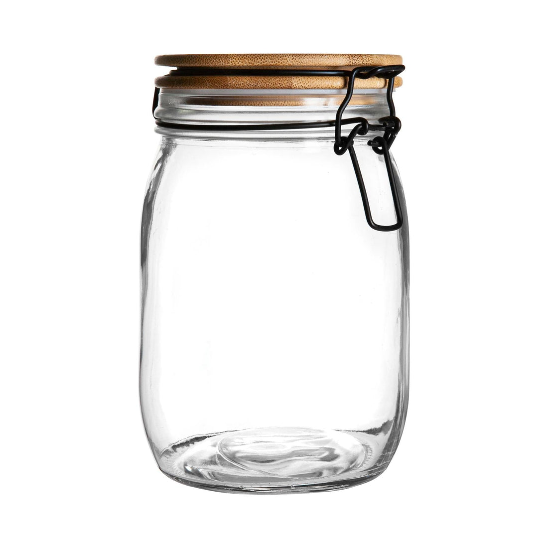 1L Airtight Glass Storage Jar with Wooden Clip-Top Lid - Clear Seal