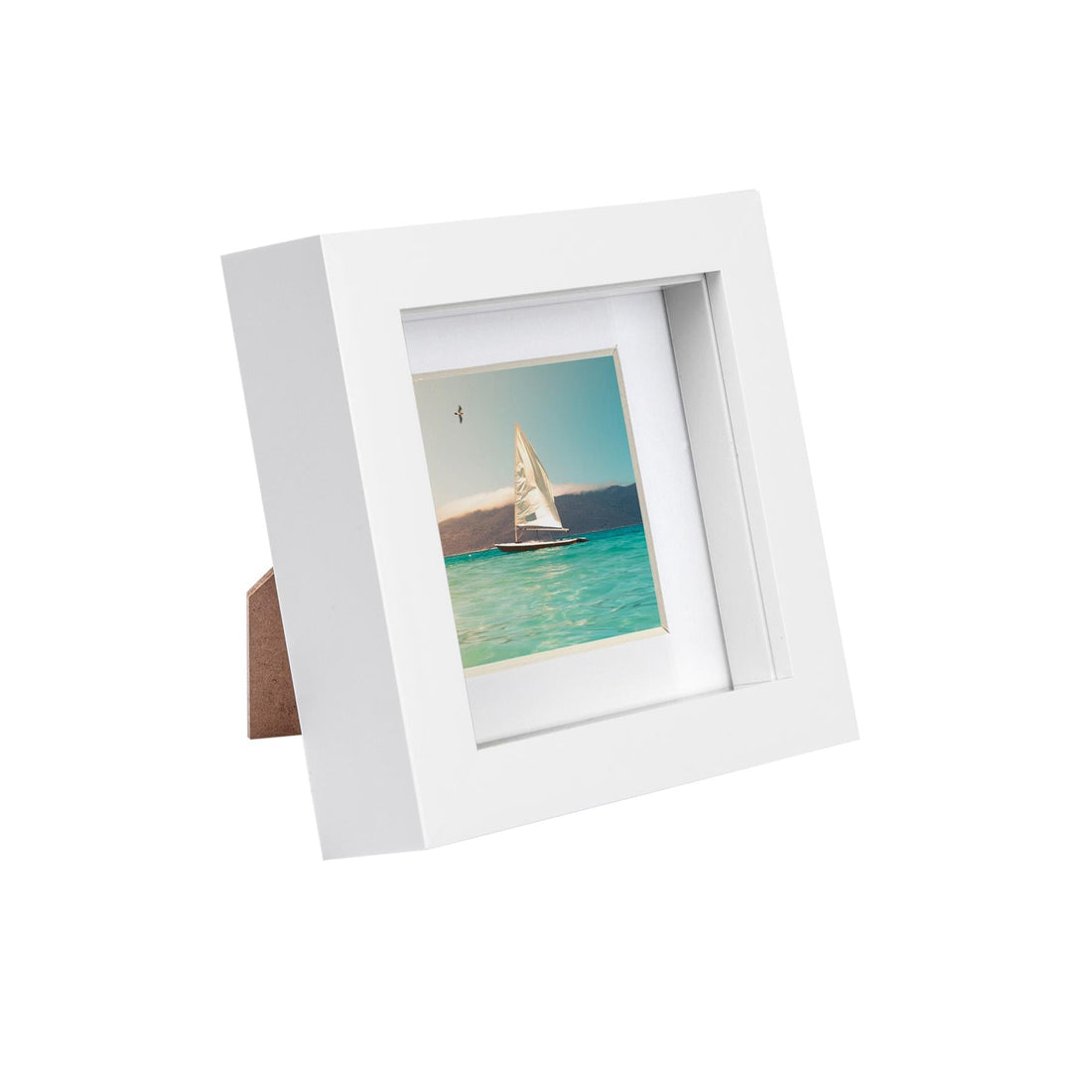 White 4" x 4" Shadow Box Photo Frame with White Frame Spacer and 2" x 2" White Mount