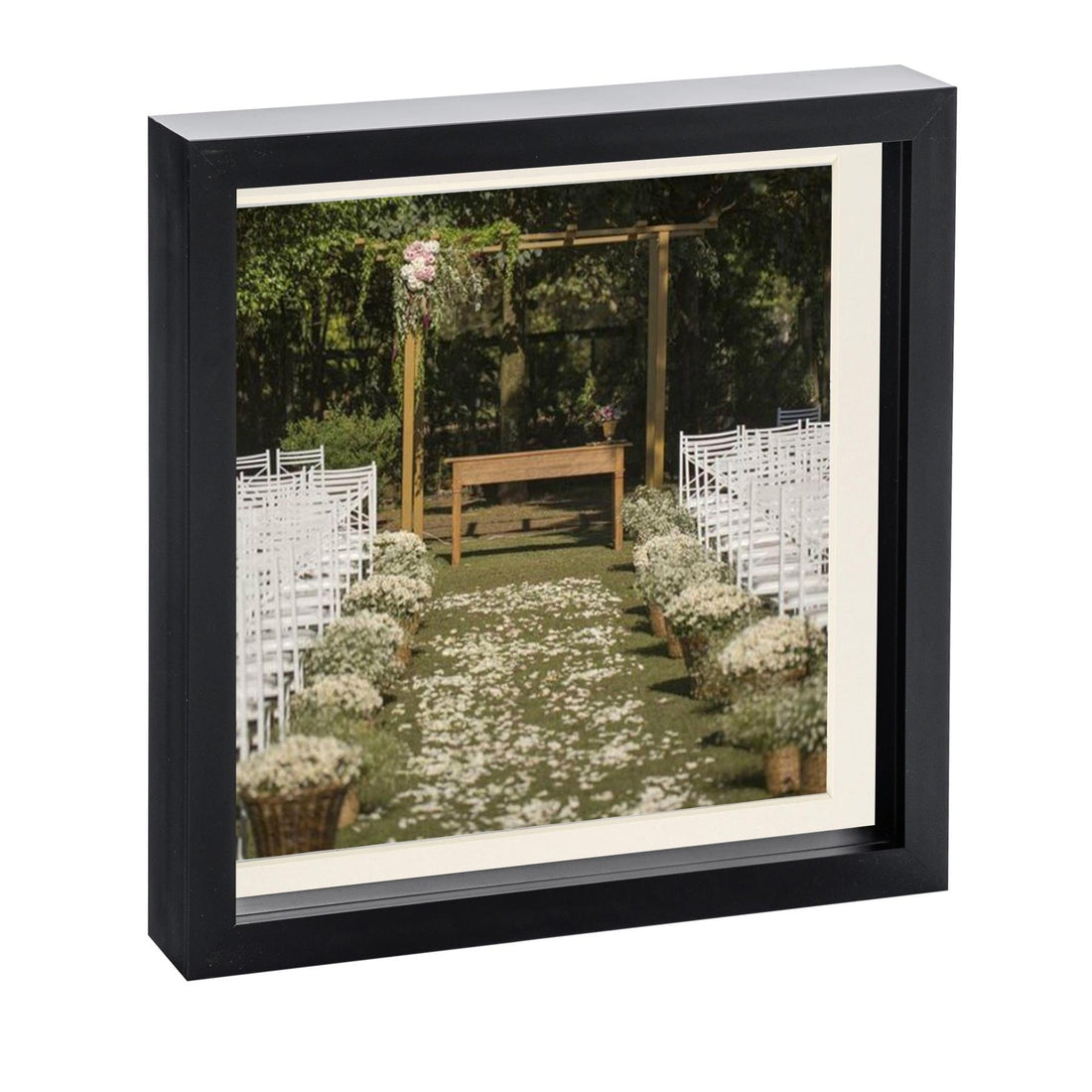Black 10" x 10" Shadow Box Photo Frame with 8" x 8" Ivory Mount