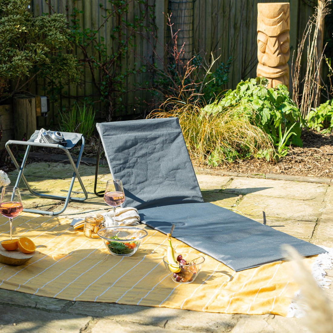 Folding Grey Canvas Beach Lounger