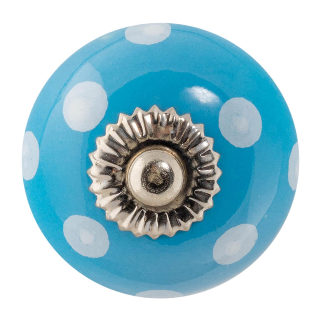 White Dot on Blue 45mm Round Spot Ceramic Cabinet Knob