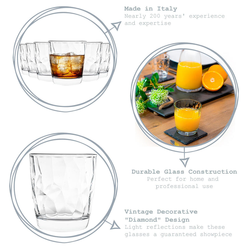 300ml Diamond Whisky Glasses - Pack of Six - By Bormioli Rocco