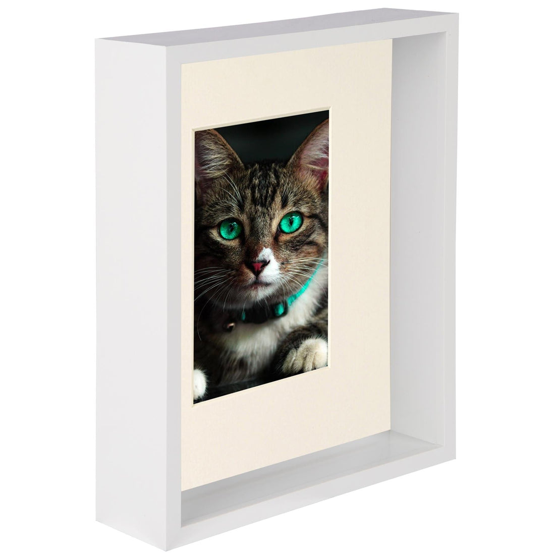 White 8" x 10" Deep Shadow Box Photo Frame with 4" x 6" Ivory Mount