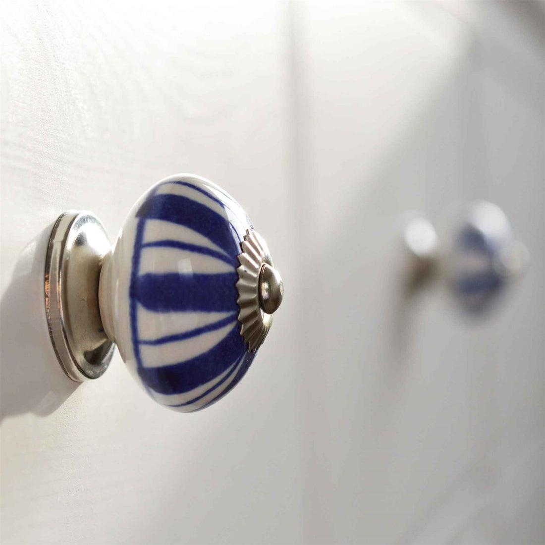 Navy Lines 45mm Round Geometric Ceramic Cabinet Knob