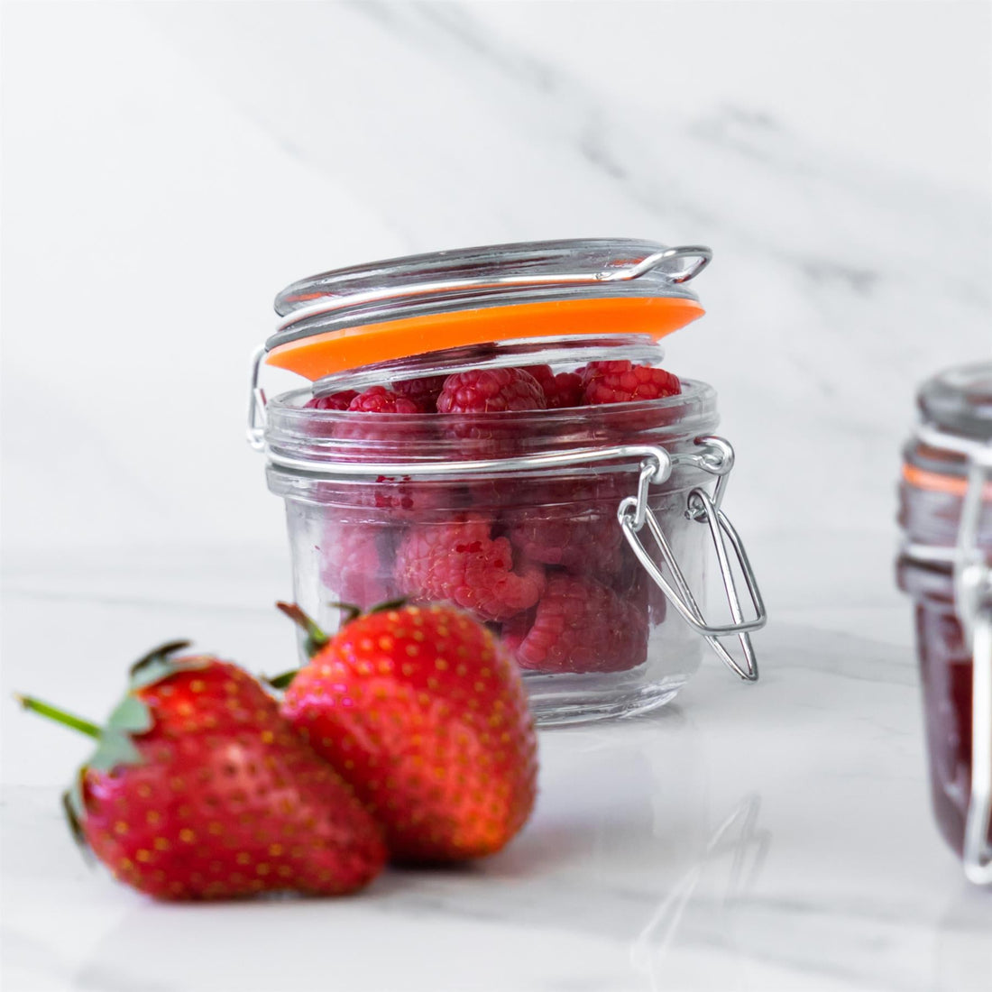 Large Glass Storage Jar Orange Seals - Pack of Six