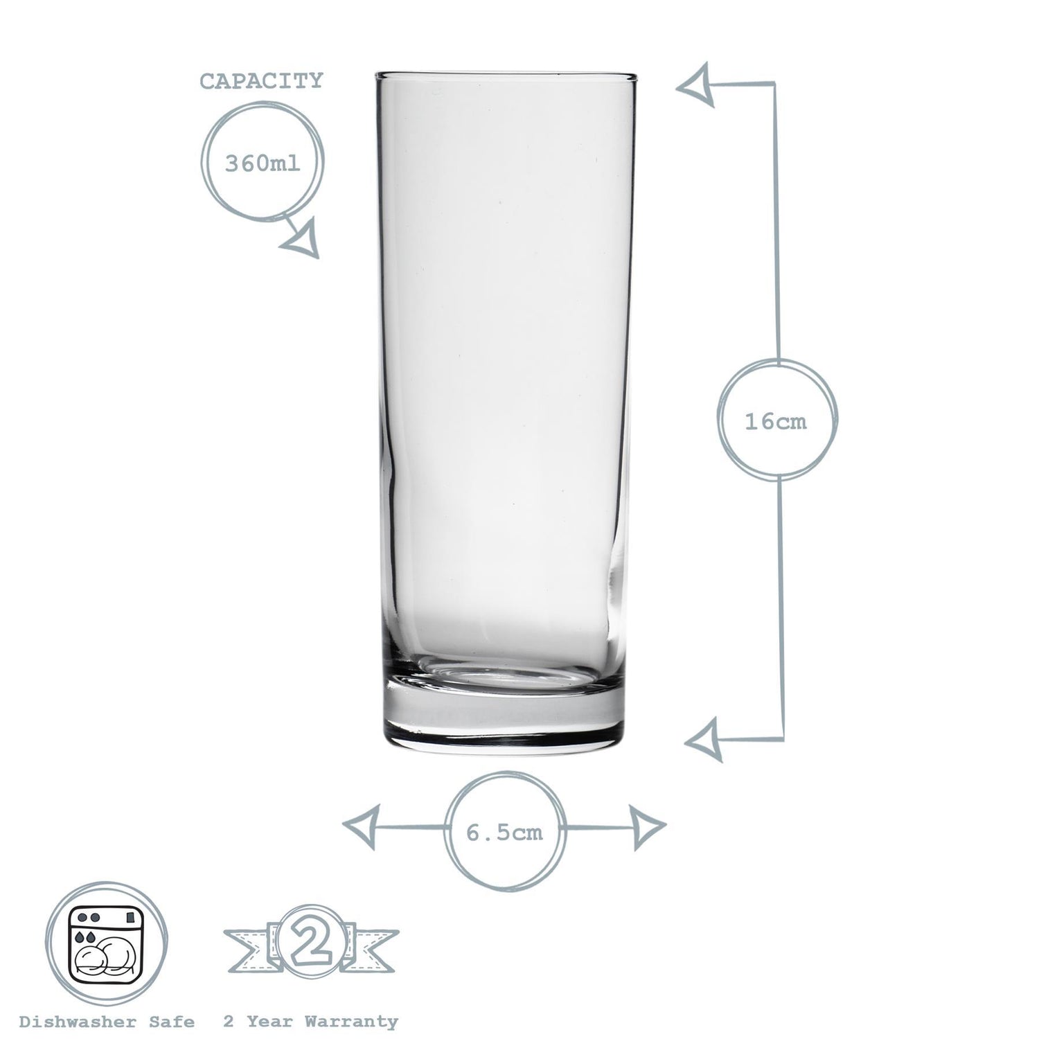 360ml Clear Classic Highball Glasses - Pack of Six
