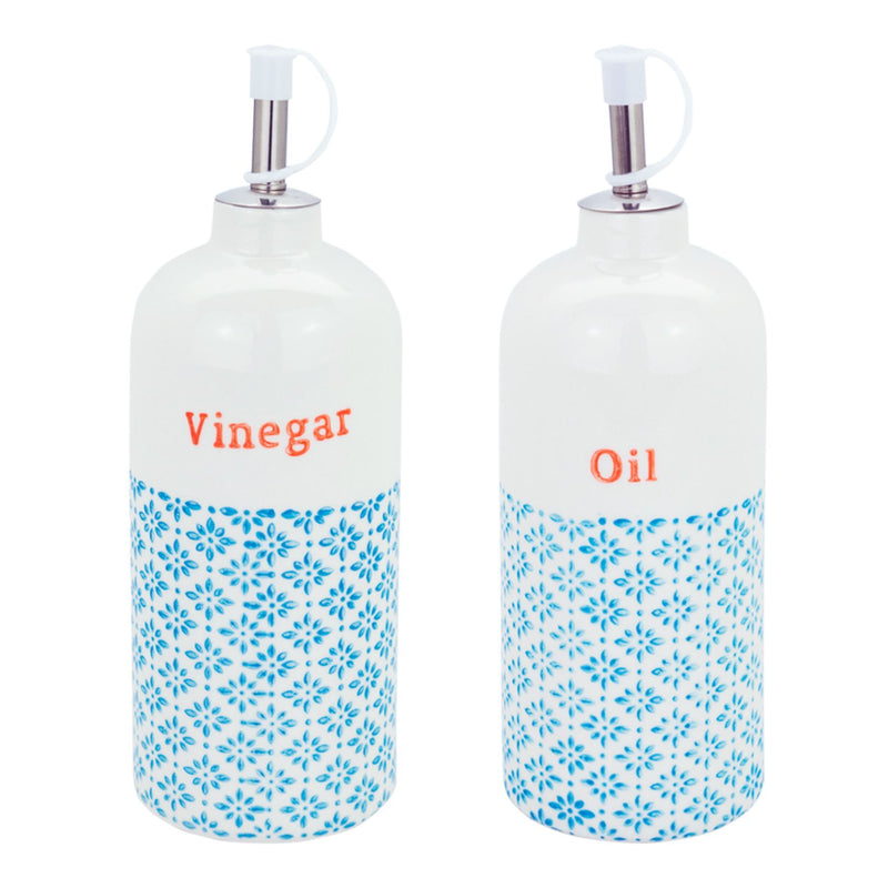 500ml Hand Printed Porcelain Olive Oil & Vinegar Bottle - By Nicola Spring