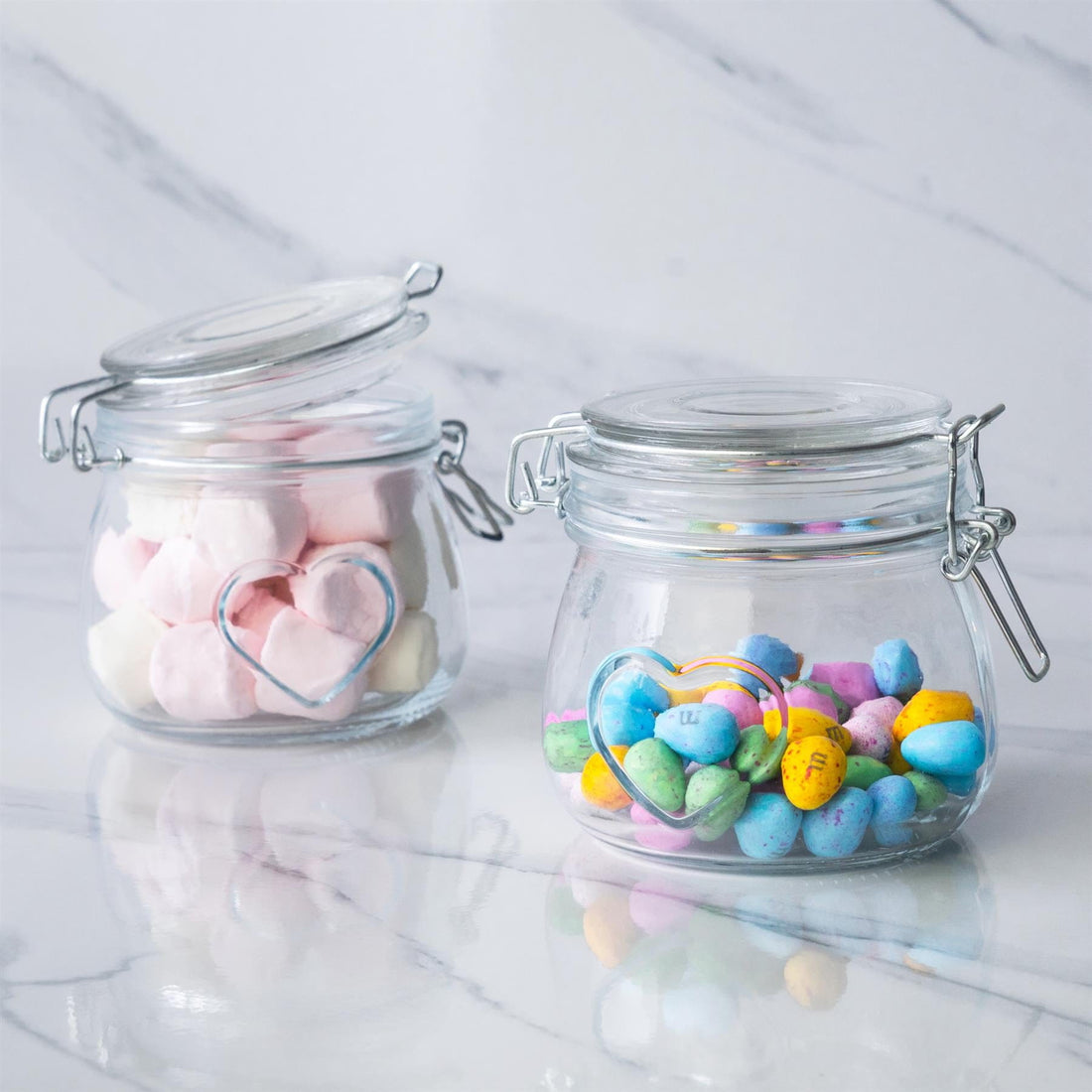 500ml Airtight Glass Storage Jar with Embossed Heart Detail - Orange Seal