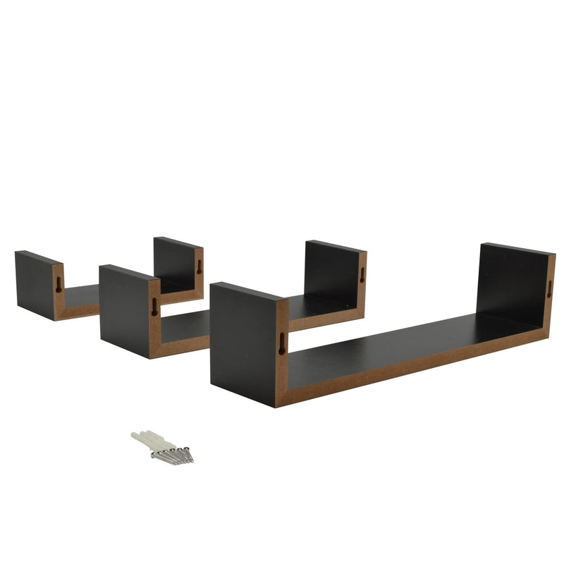 Modern U Shaped Floating Wall Shelves - Pack of Three - By Harbour Housewares