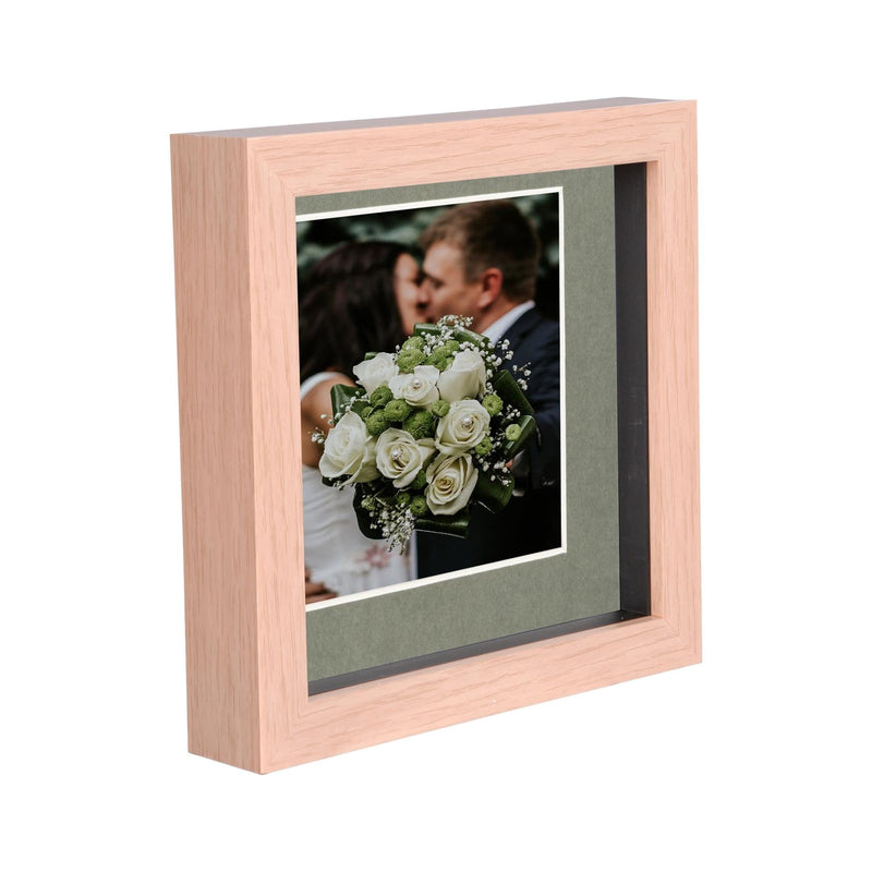 6" x 6" Light Wood 3D Deep Box Photo Frame - with 4" x 4" Mount - By Nicola Spring