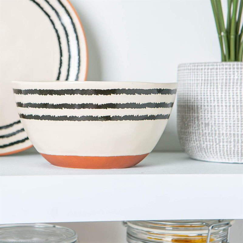 15cm Monochrome Stripe Ceramic Cereal Bowl - By Nicola Spring