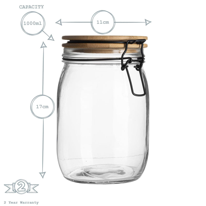 1L Glass Storage Jar with Wooden Clip Lid - By Argon Tableware