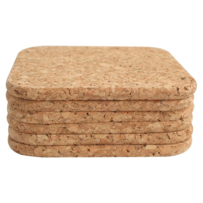 10cm FSC Square Cork Coasters - Brown - Pack of 6  - By T&G