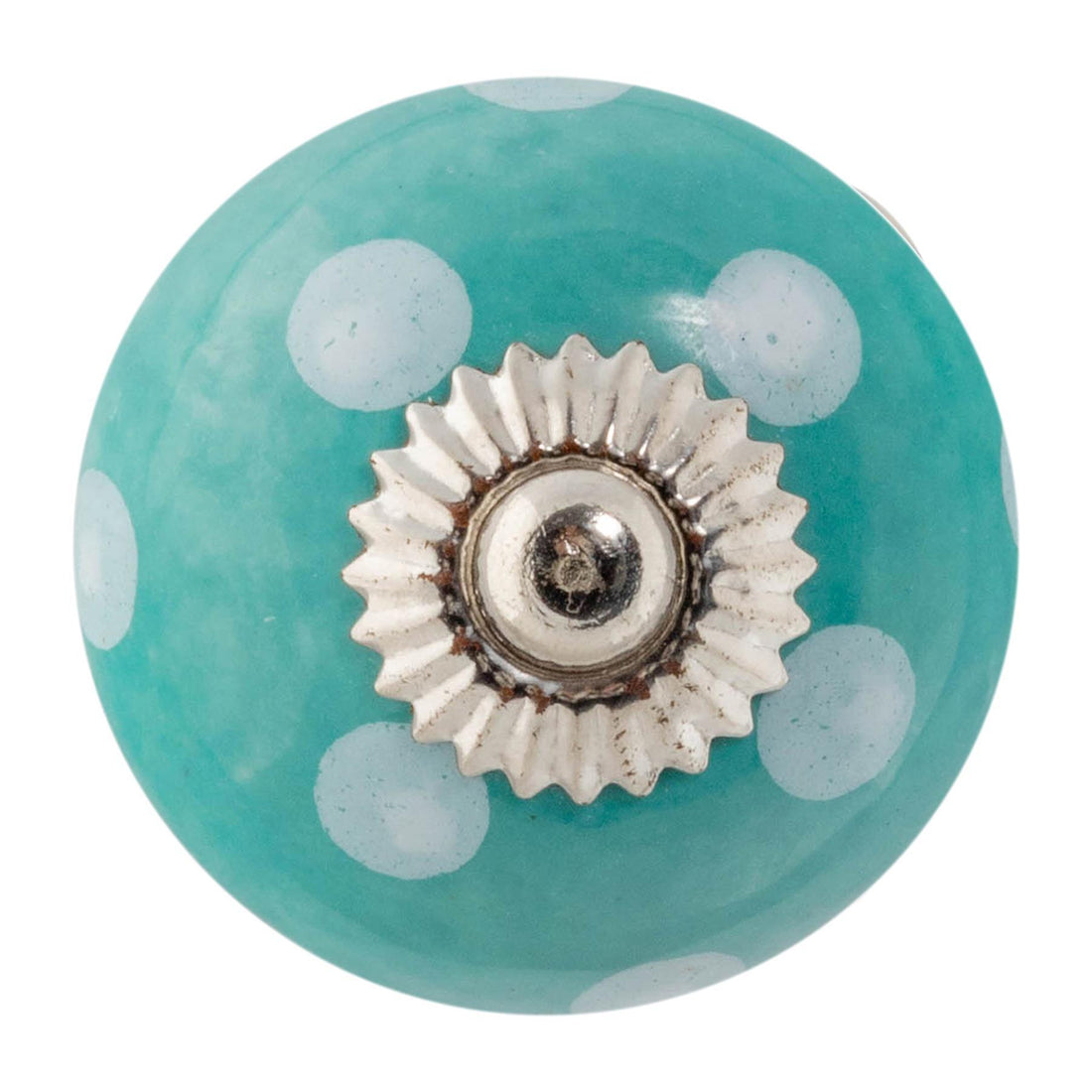 White Dot on Turquoise 45mm Round Spot Ceramic Cabinet Knob