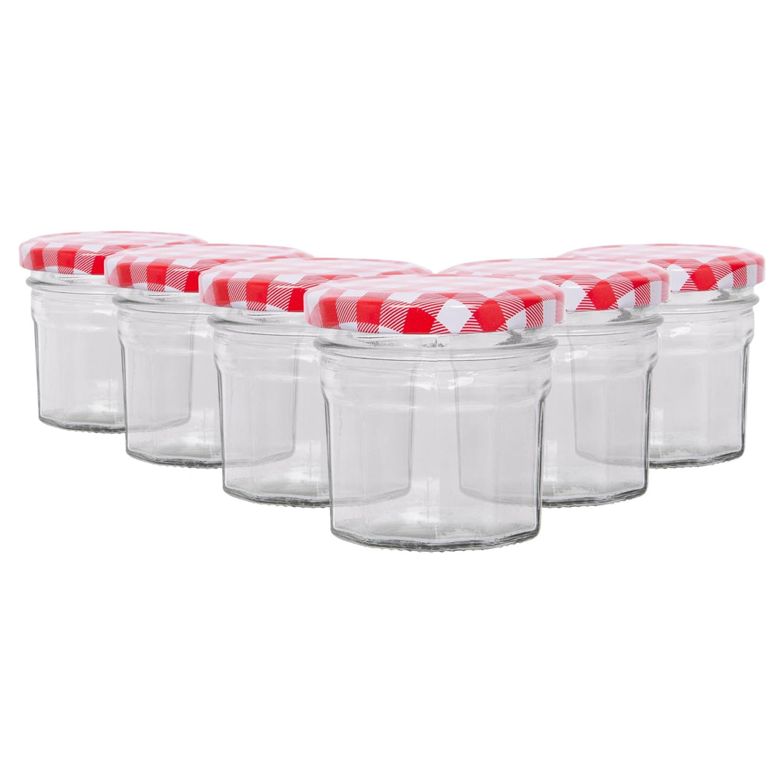 90ml Octagonal Glass Jam Jars with Red Gingham Lids - Pack of 6