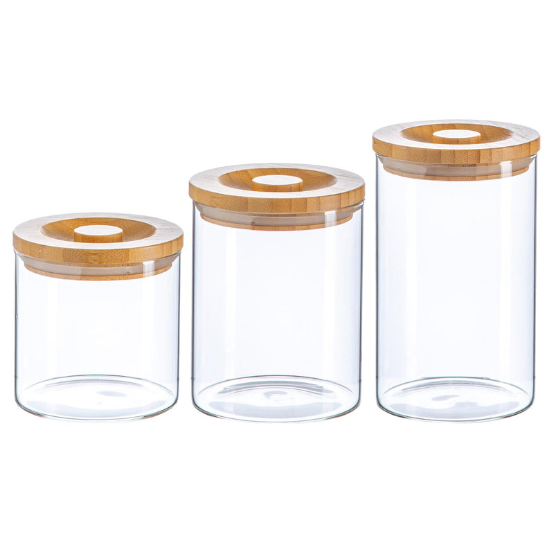 3pc Carved Wood Lid Storage Jars Set - 3 Sizes - By Argon Tableware
