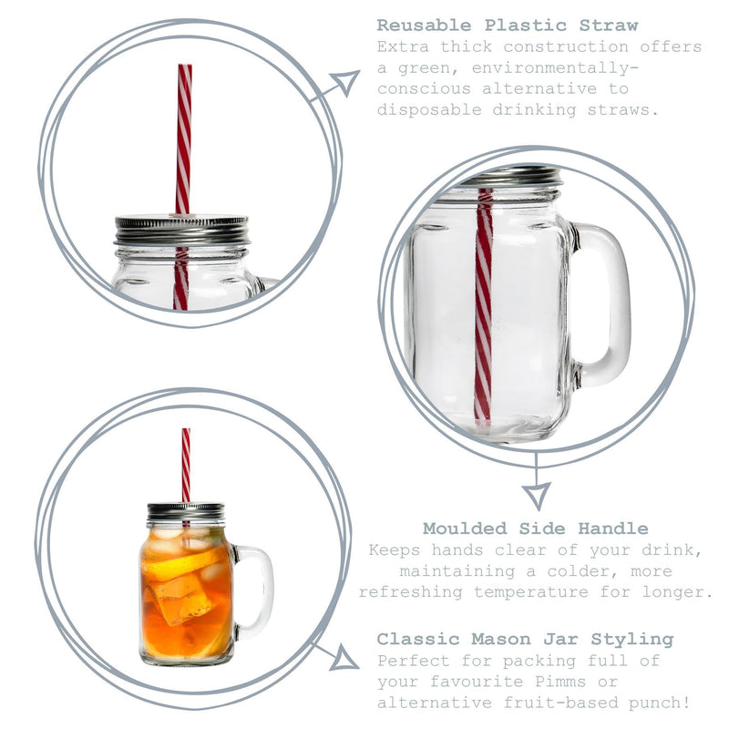 620ml Mason Drinking Jar Glasses with Straws - Pack of Four - By Rink Drink