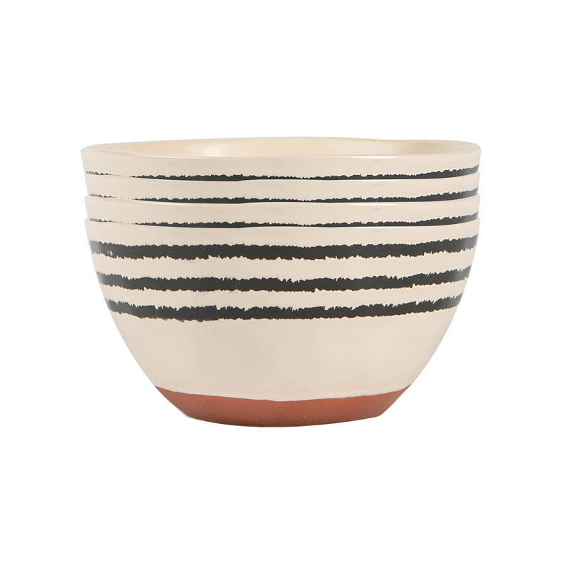 15cm Monochrome Stripe Ceramic Cereal Bowls - Pack of Four - By Nicola Spring