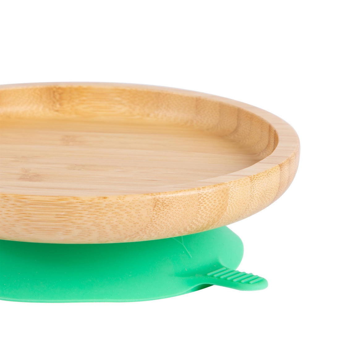 Round Undivided Bamboo Plate with Green Suction Base