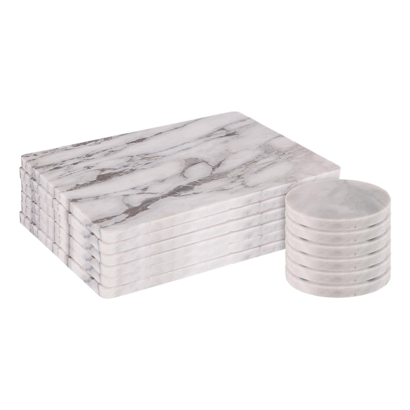 12pc White Marble Placemats & Round Coasters Set - By Argon Tableware