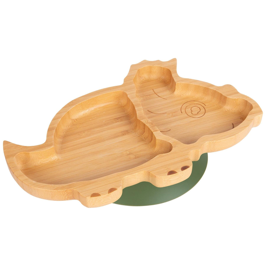 Dani the Dinosaur Bamboo Plate with Olive Suction Base