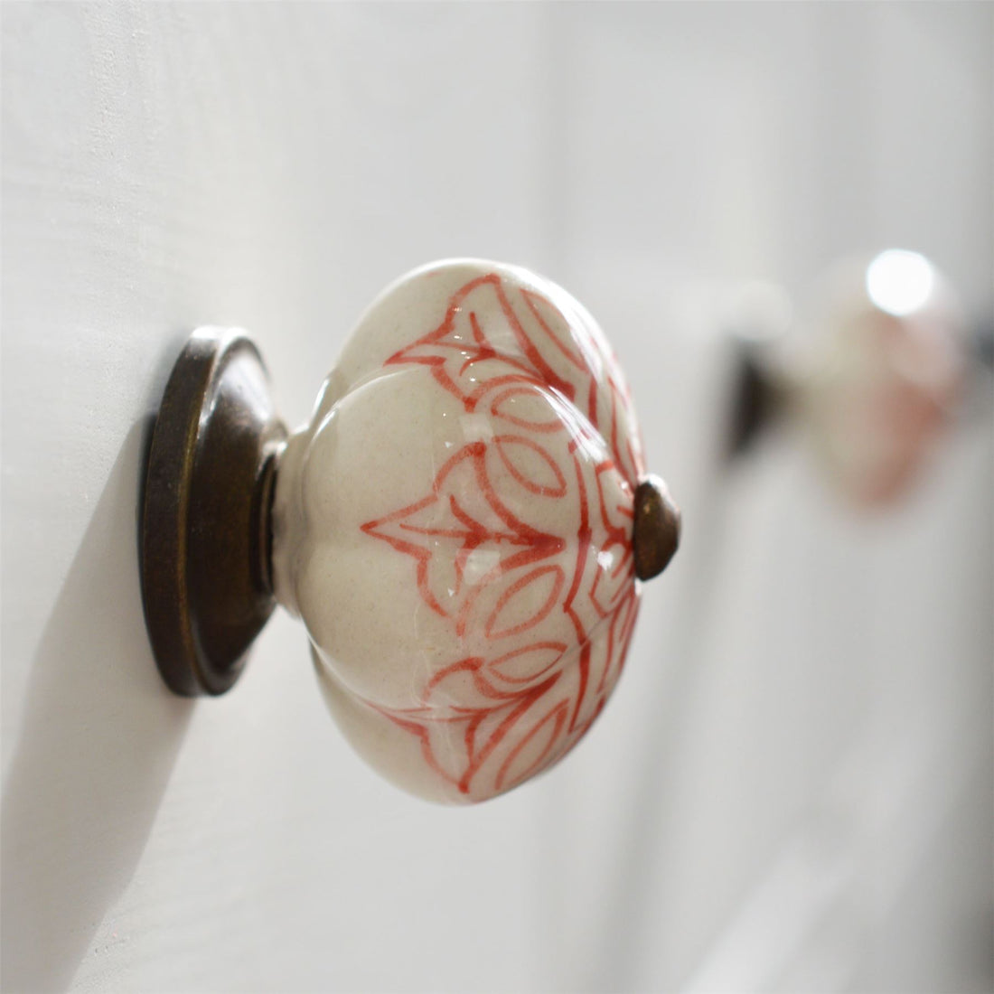 Red 45mm Vintage Floral Ceramic Cabinet Knob