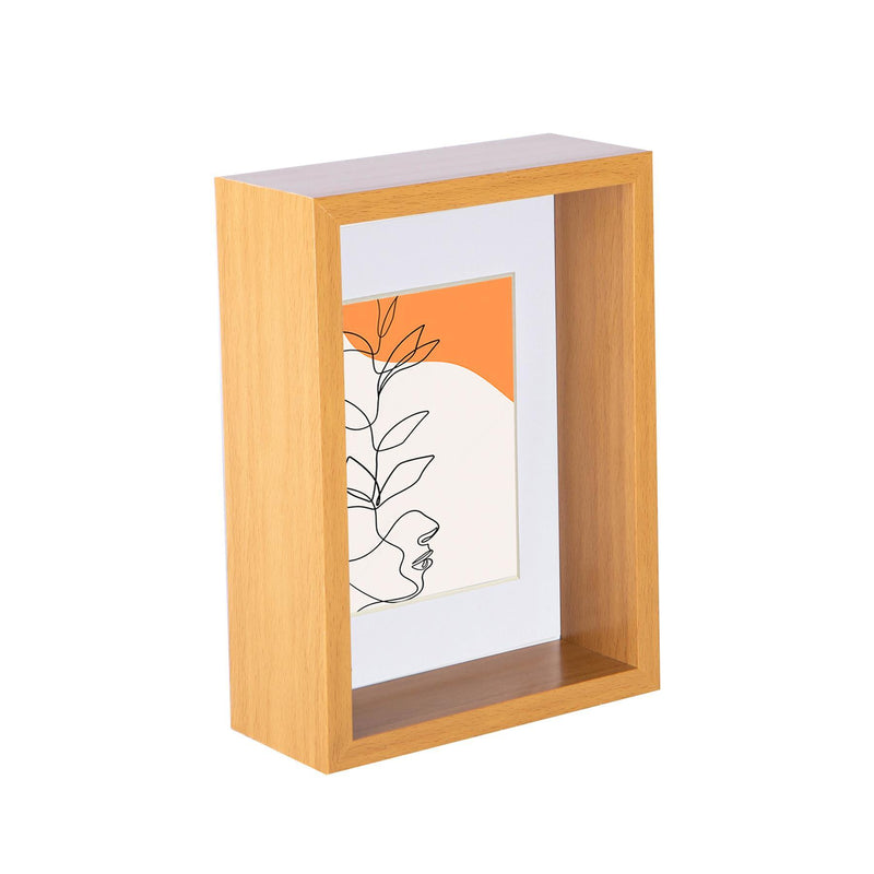 5" x 7" Light Wood 3D Deep Box Photo Frame - with 4" x 6" Mount - By Nicola Spring